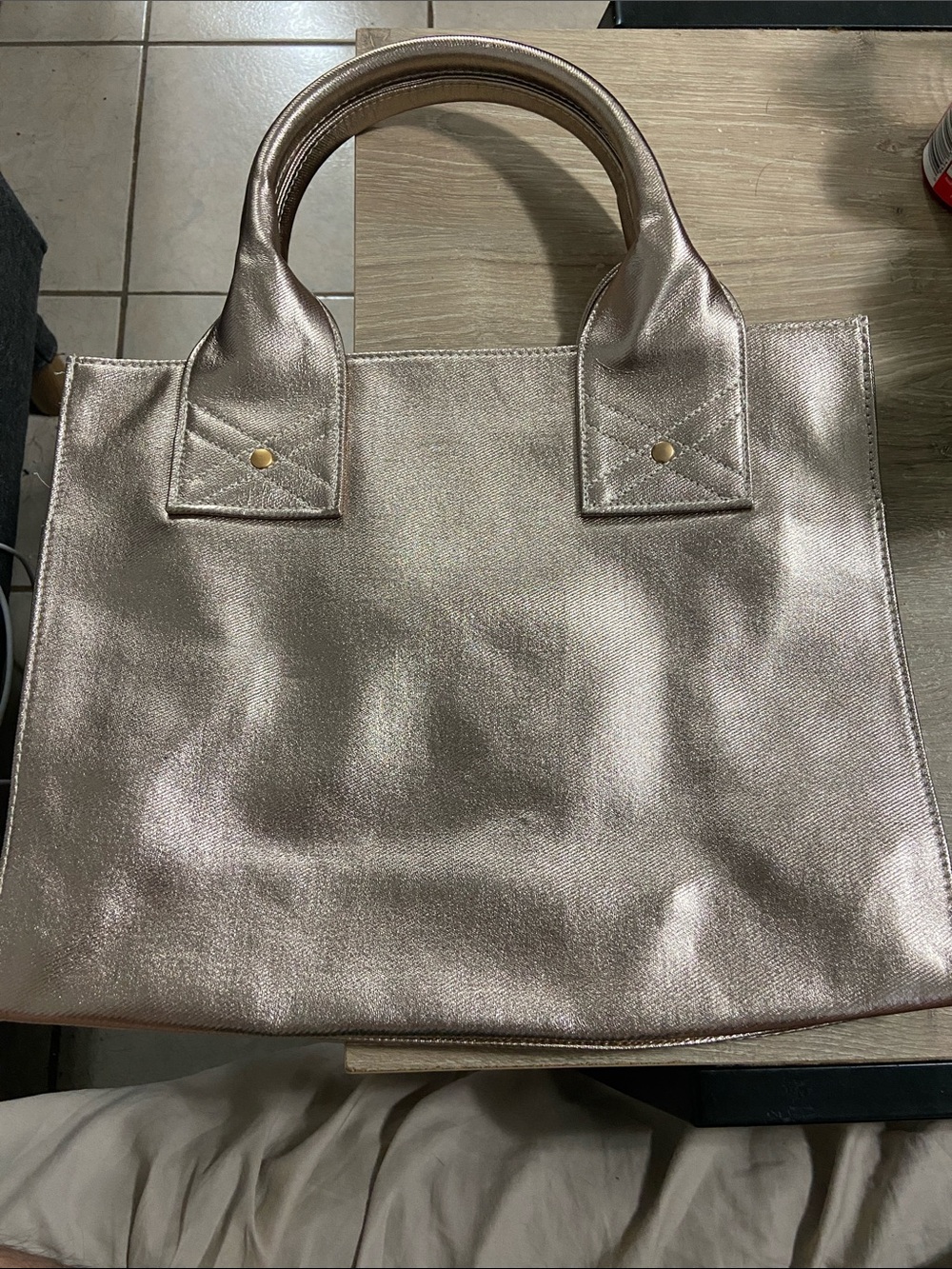 Vintage Lancome Shimmery Metallic Taupe Top-Handle Tote